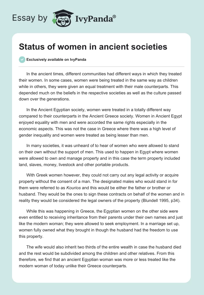 Status of women in ancient societies. Page 1