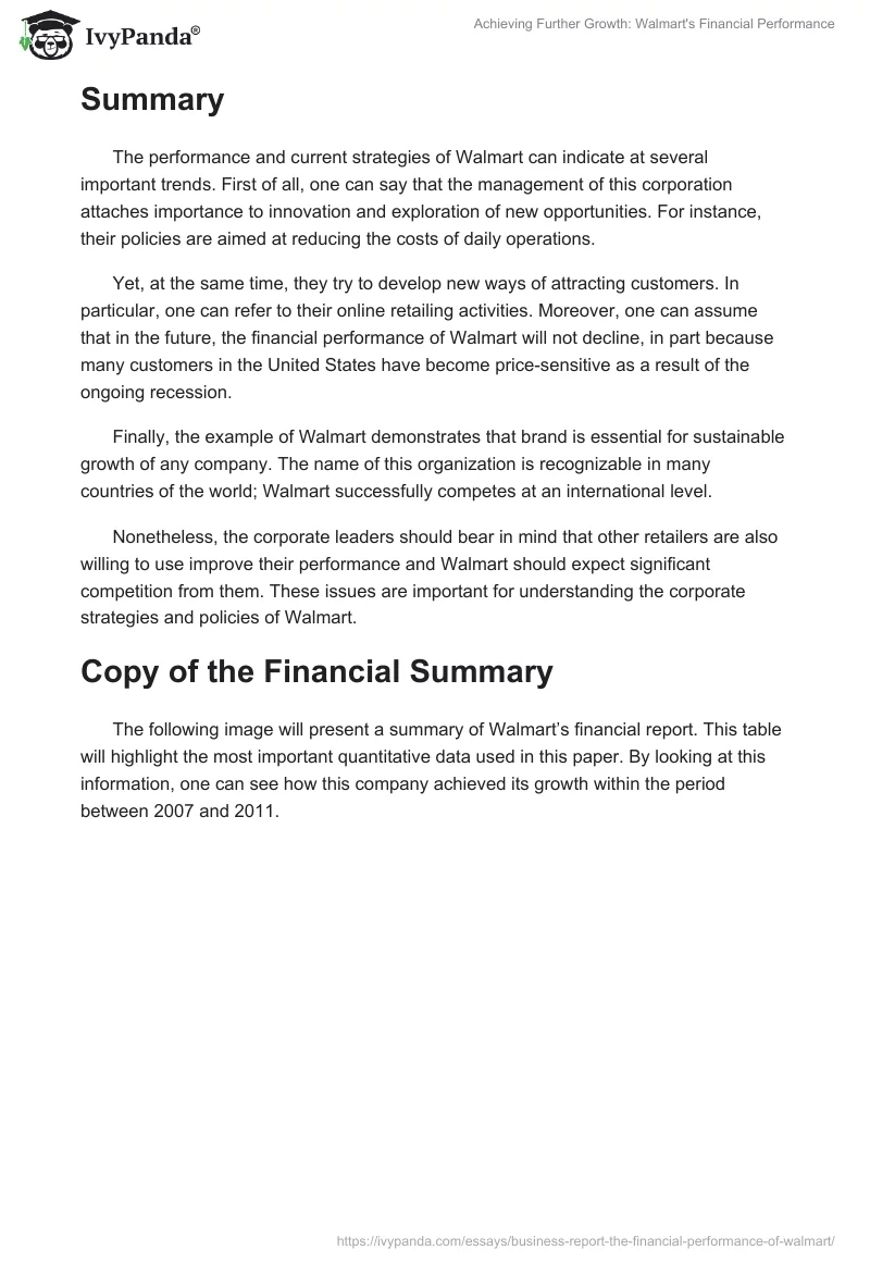 Achieving Further Growth: Walmart's Financial Performance. Page 5