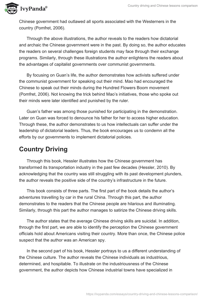 "Country driving" and "Chinese lessons" comparison. Page 2