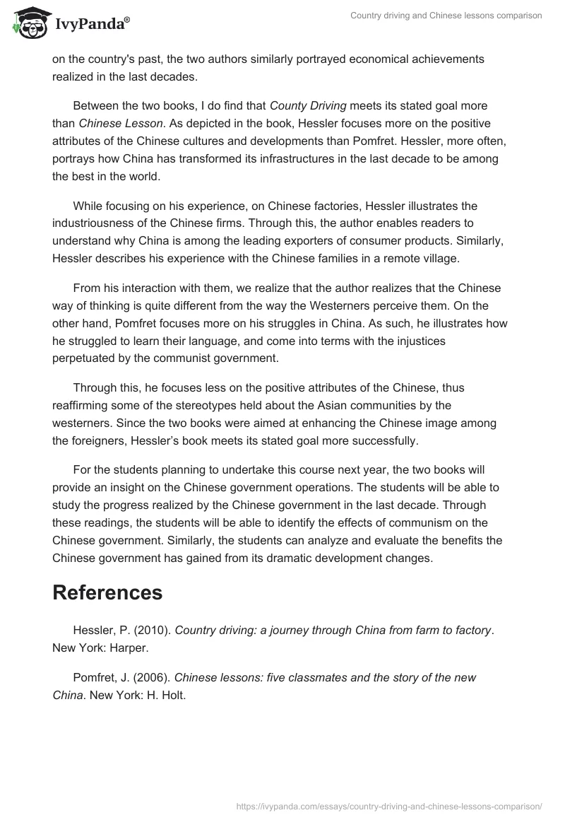 "Country driving" and "Chinese lessons" comparison. Page 4