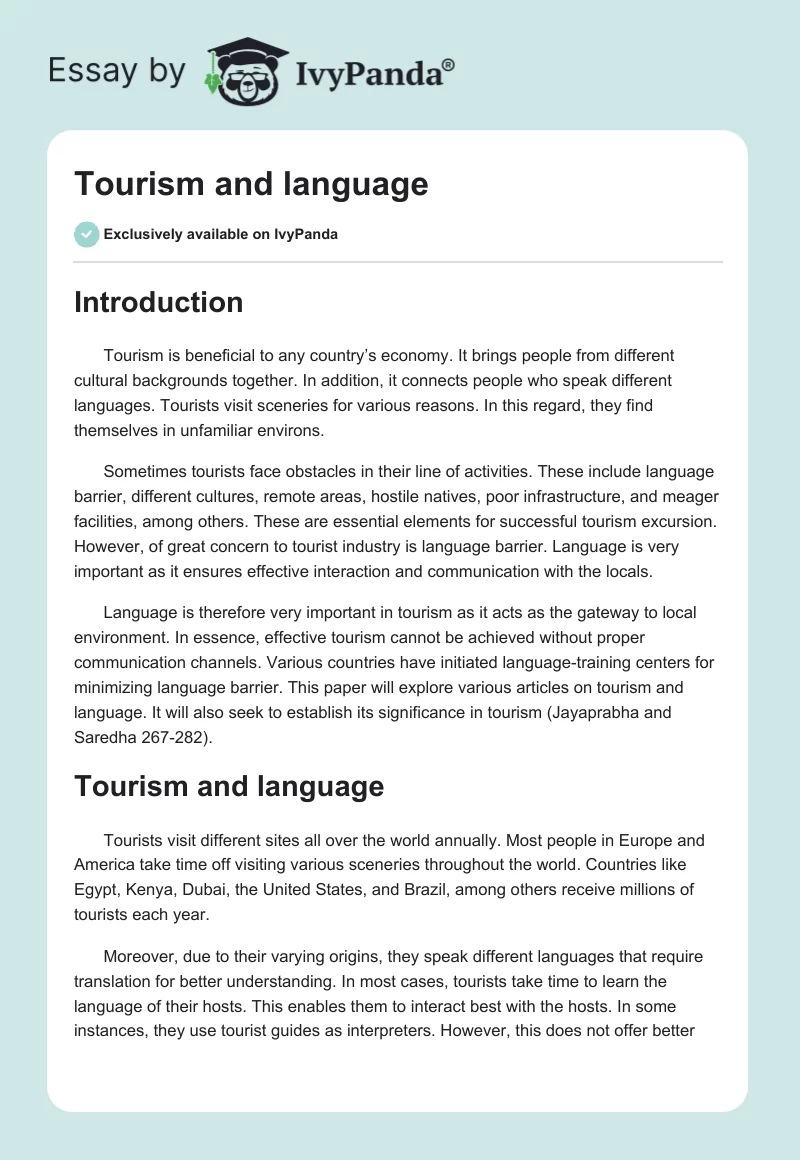 Tourism and language. Page 1