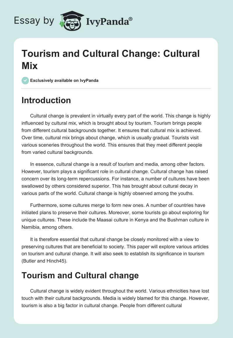 Tourism and Cultural Change: Cultural Mix. Page 1