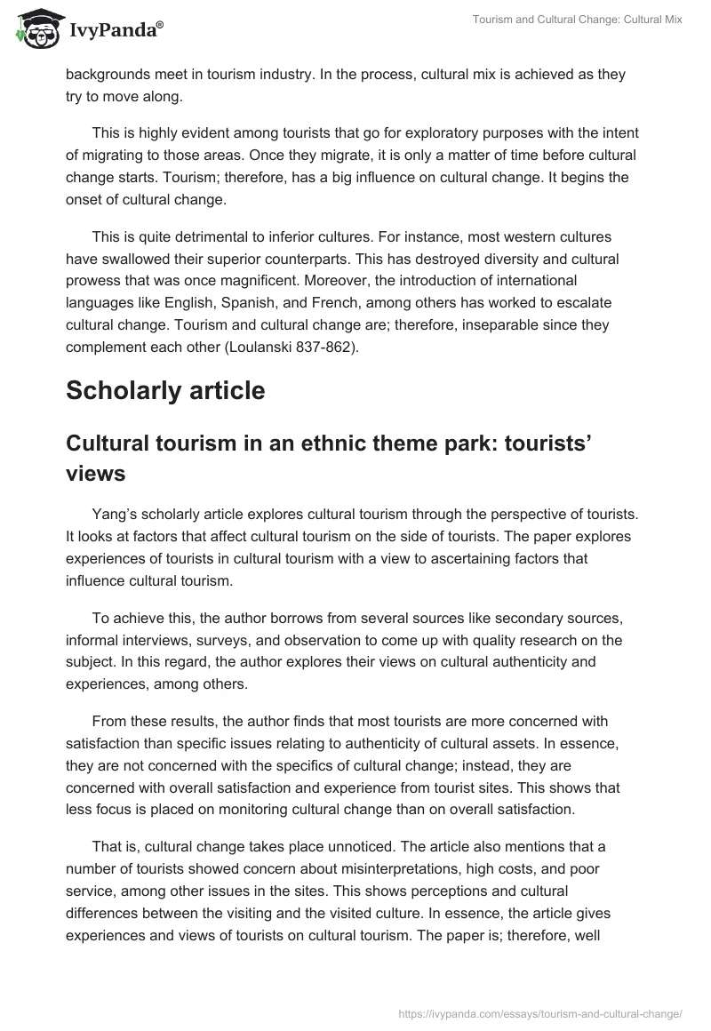 Tourism and Cultural Change: Cultural Mix. Page 2