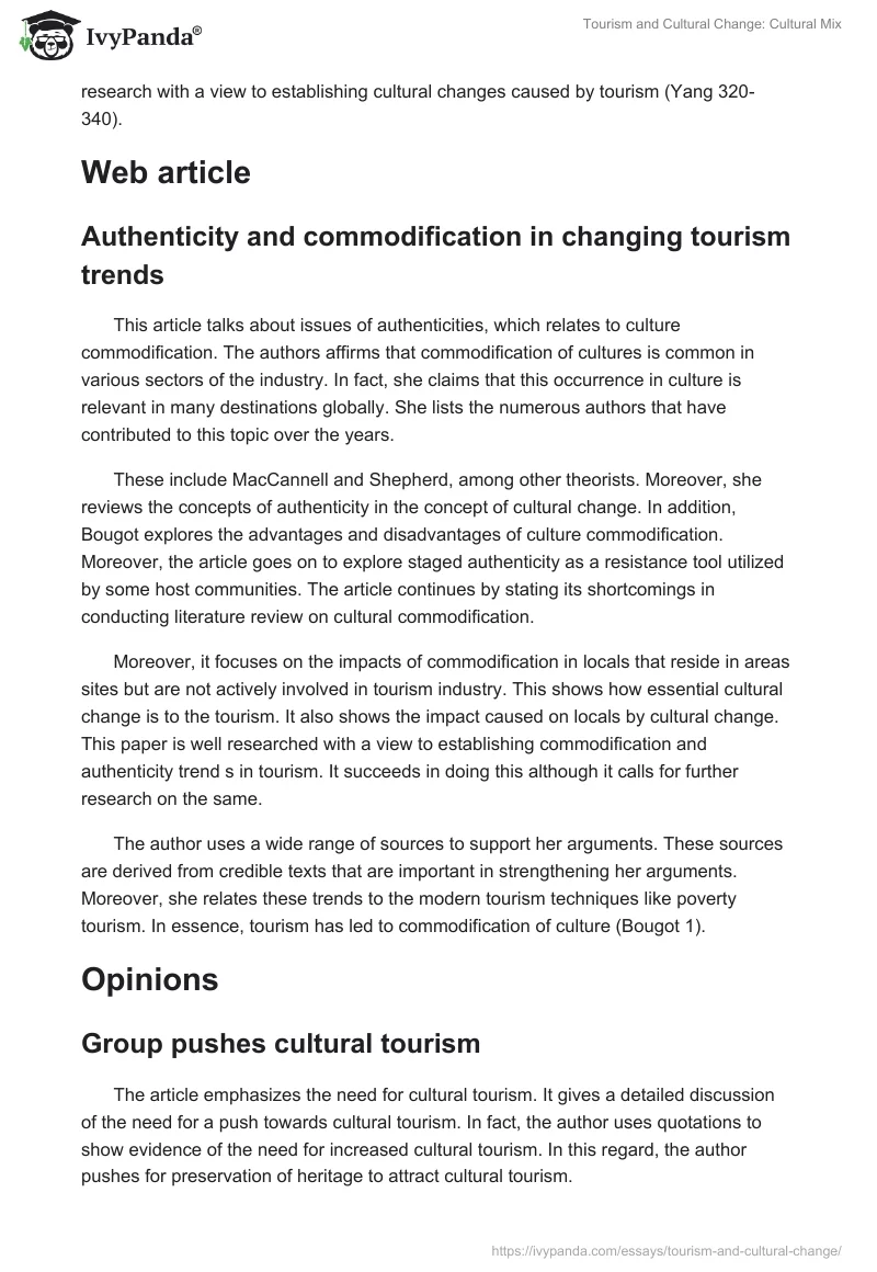 Tourism and Cultural Change: Cultural Mix. Page 3