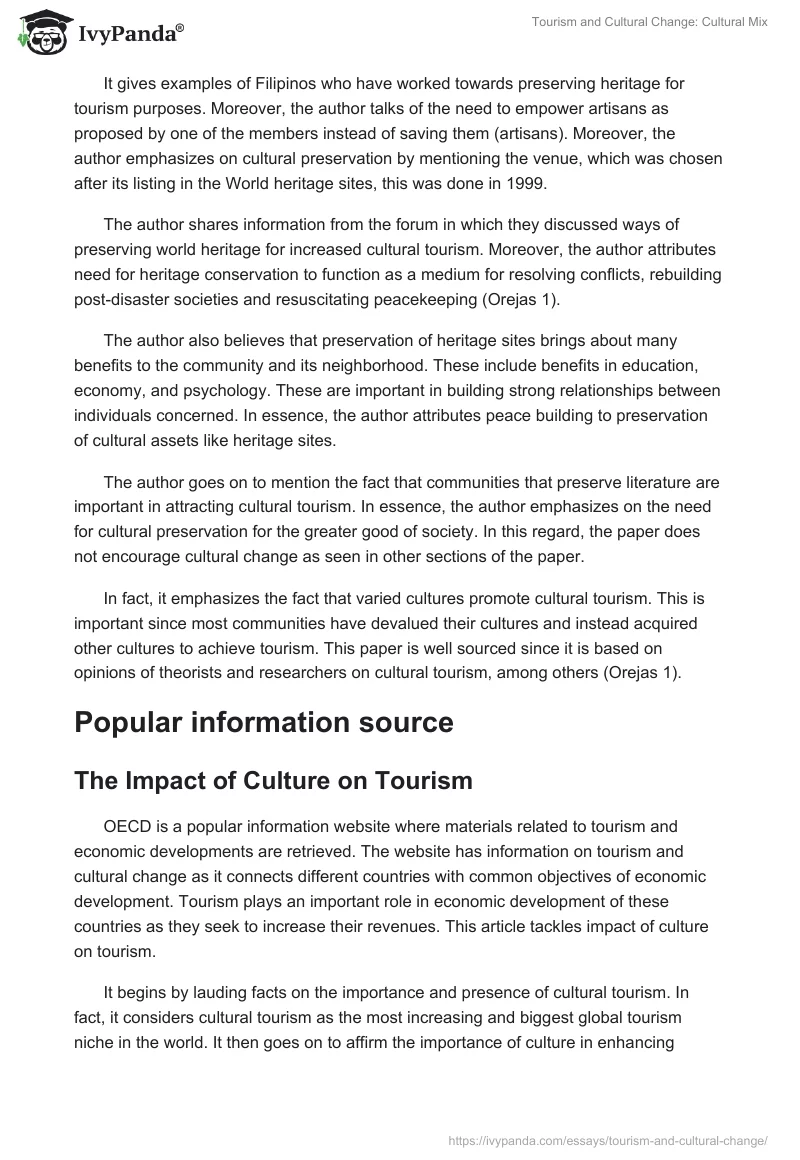 Tourism and Cultural Change: Cultural Mix. Page 4