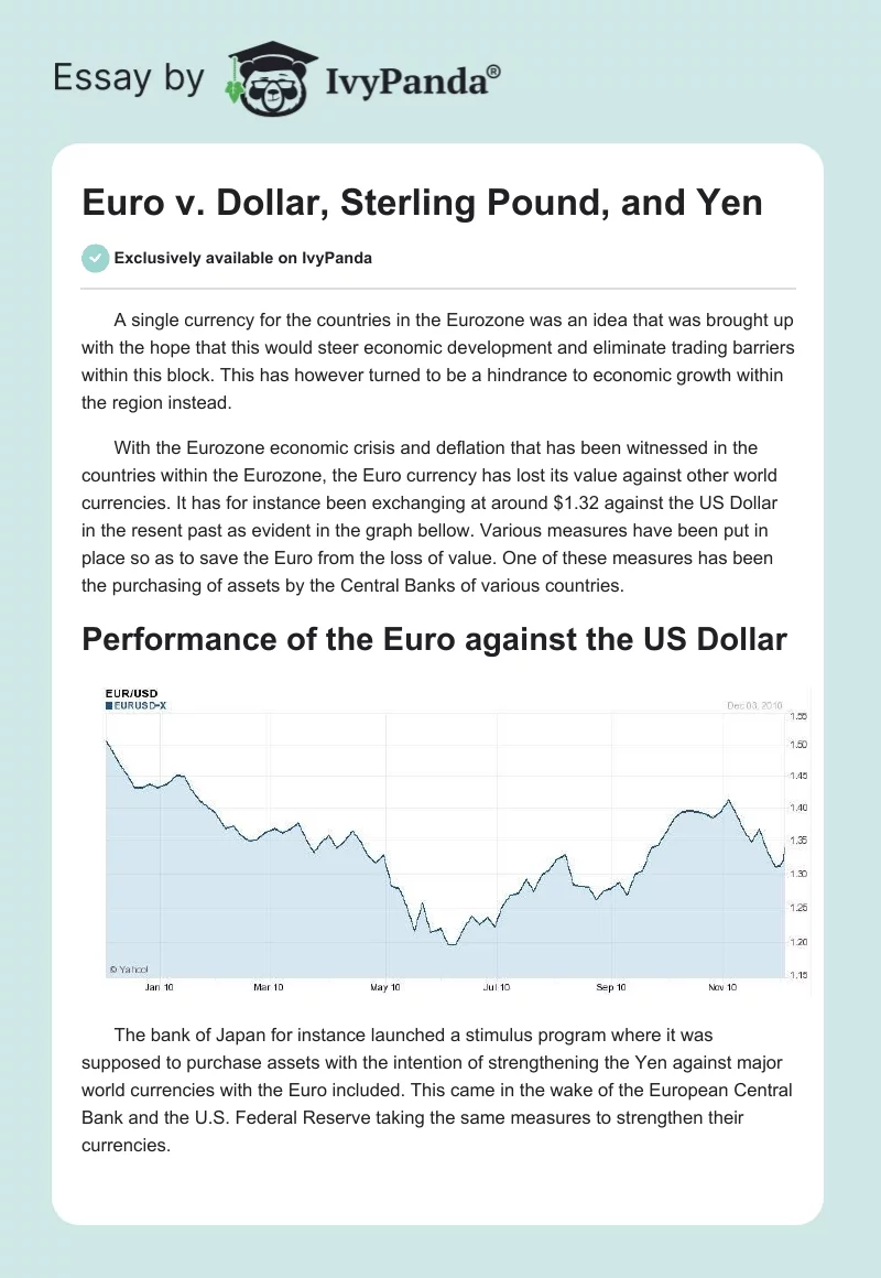 Euro v. Dollar, Sterling Pound, and Yen. Page 1
