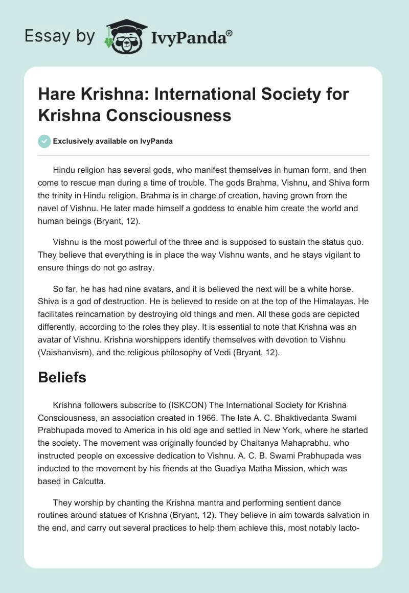 Hare Krishna: International Society for Krishna Consciousness. Page 1