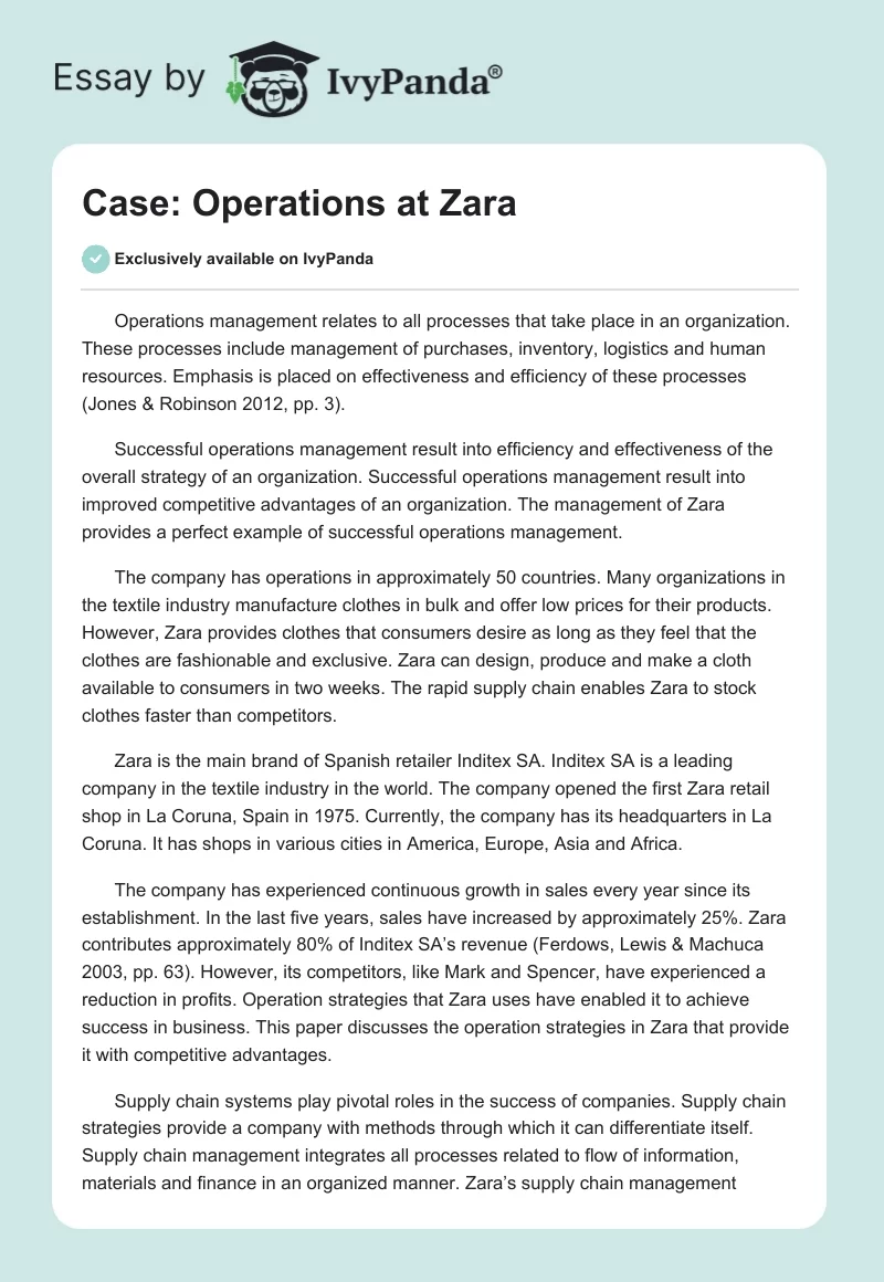 Case: Operations at Zara. Page 1