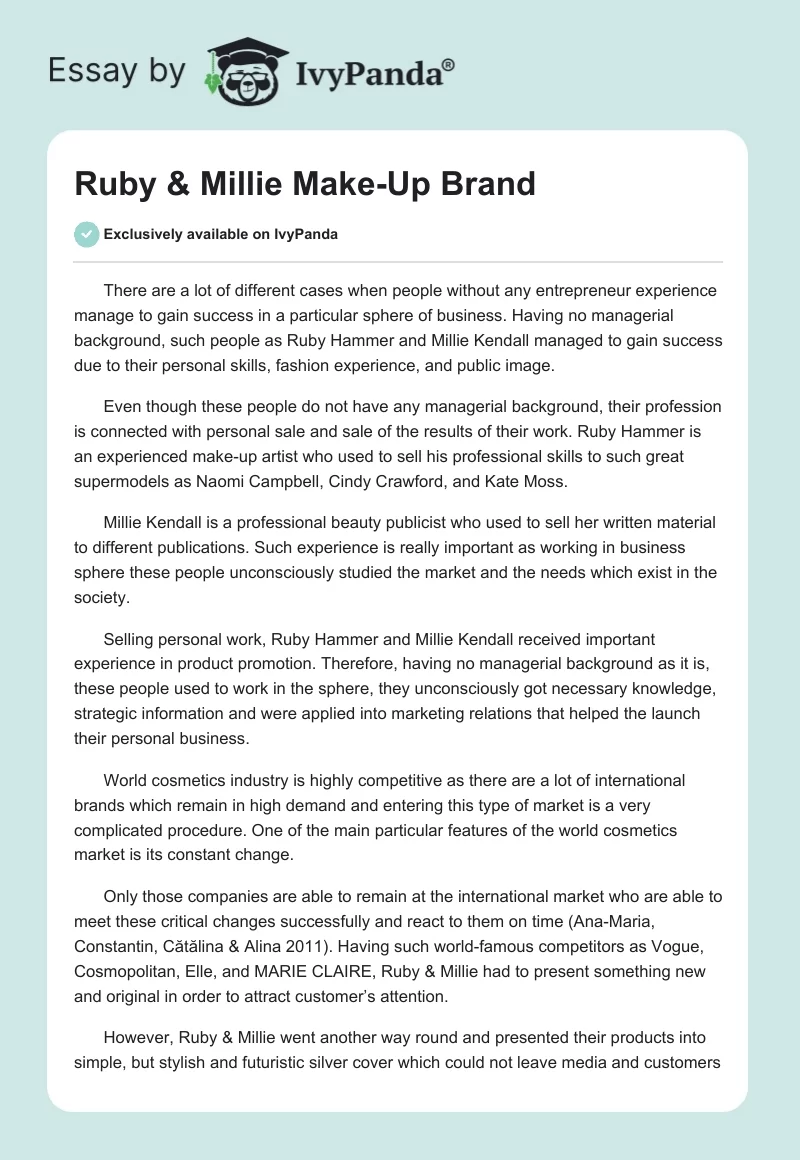 Ruby & Millie Make-Up Brand. Page 1
