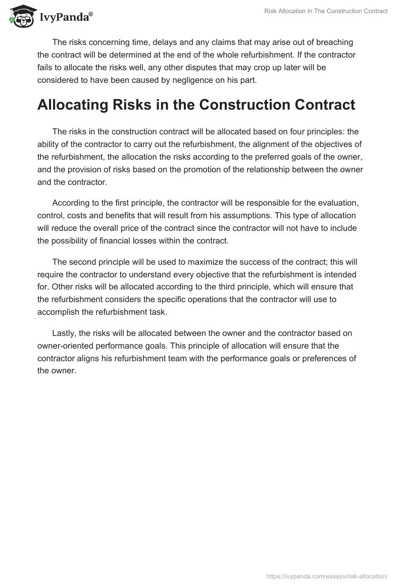 Risk Allocation in the Construction Contract. Page 2