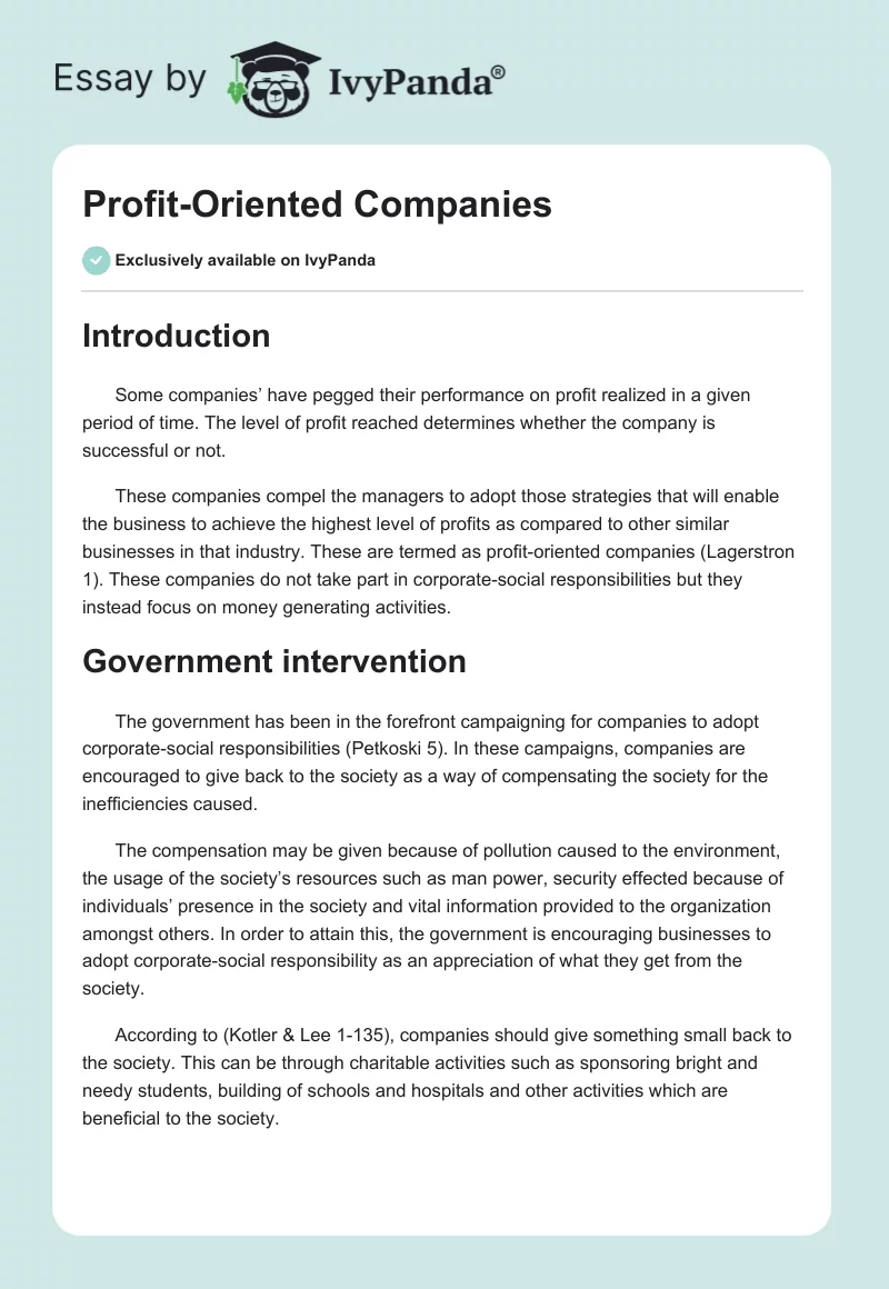 Profit-Oriented Companies. Page 1