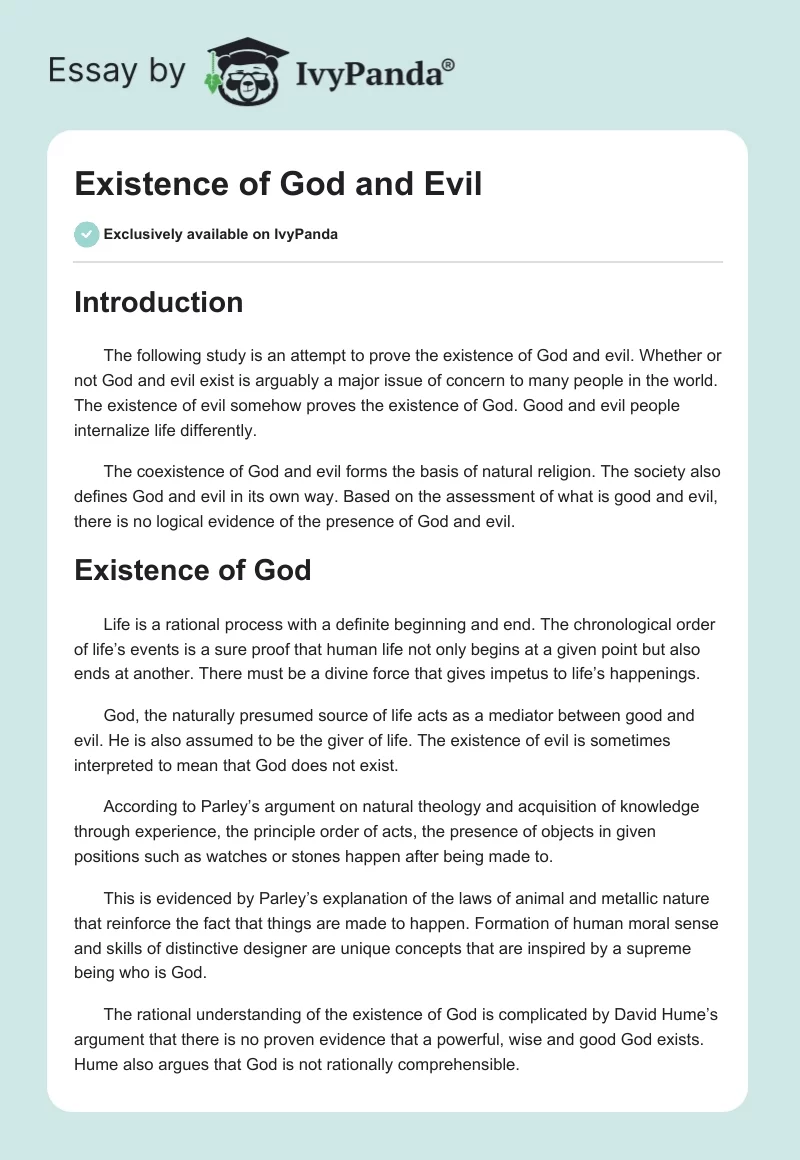 Existence of God and Evil. Page 1