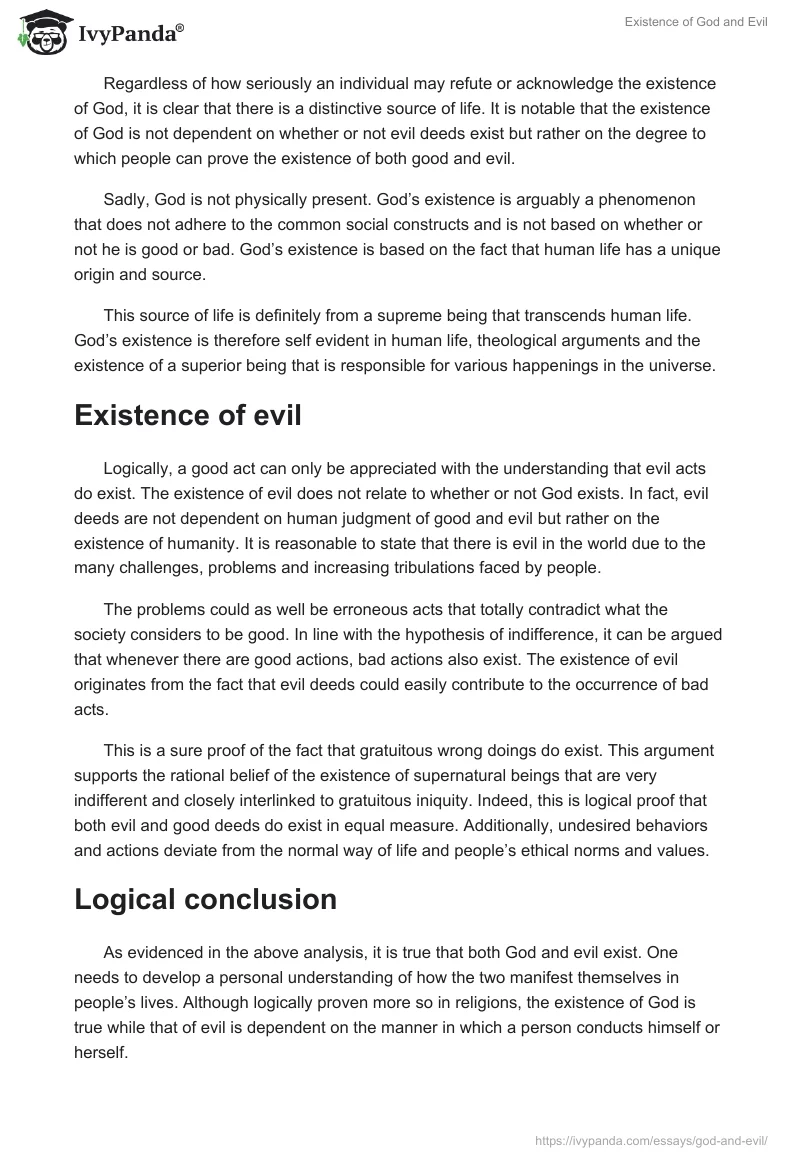 Existence of God and Evil. Page 2