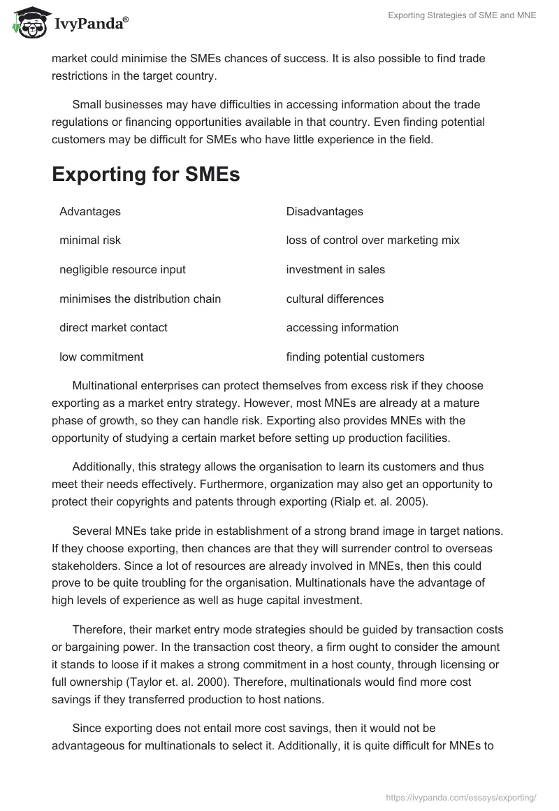 Exporting Strategies of SME and MNE. Page 2