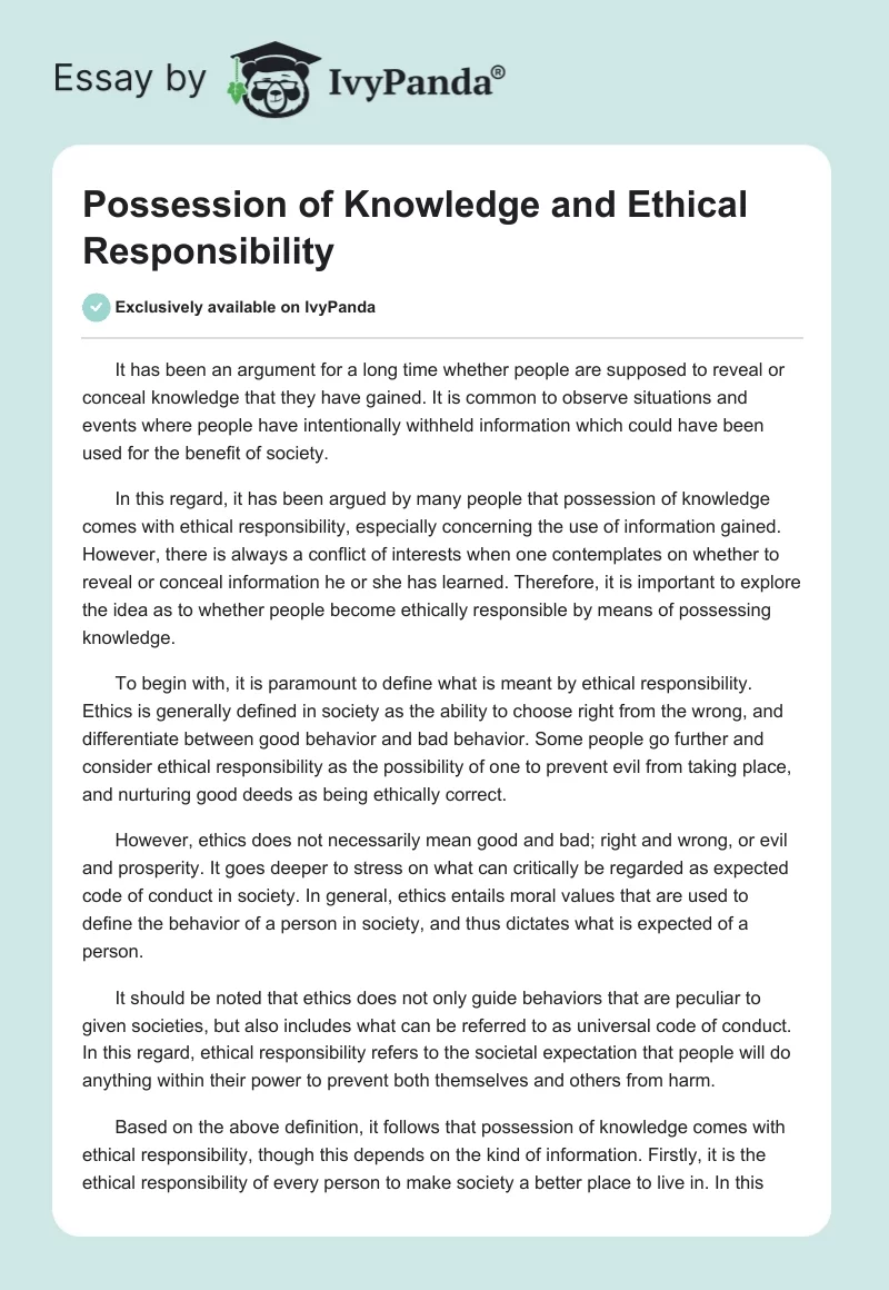 Possession of Knowledge and Ethical Responsibility. Page 1