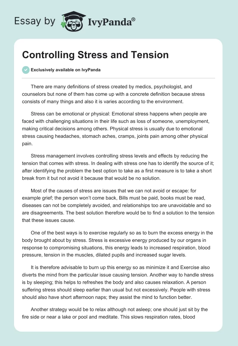 Controlling Stress and Tension. Page 1