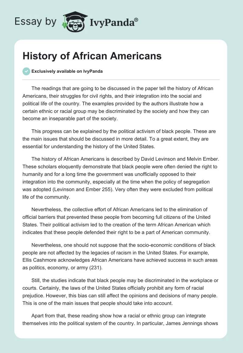 History of African Americans. Page 1
