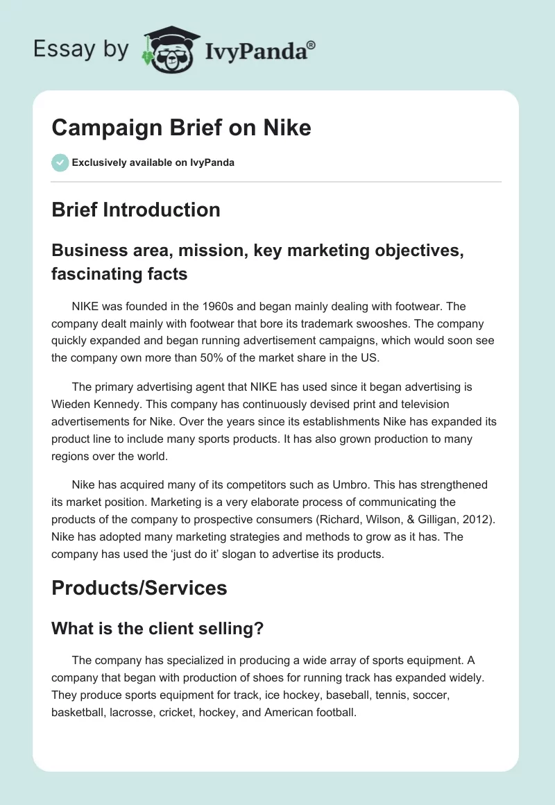 Campaign Brief on Nike. Page 1