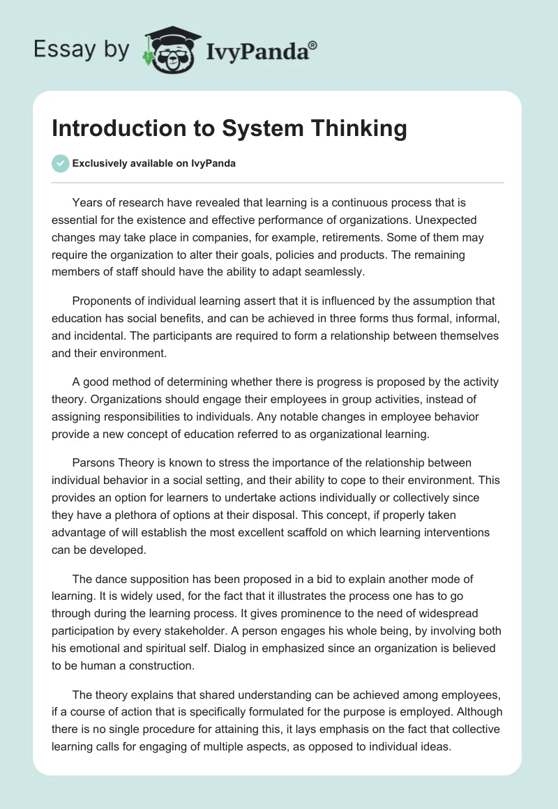 Introduction to System Thinking. Page 1