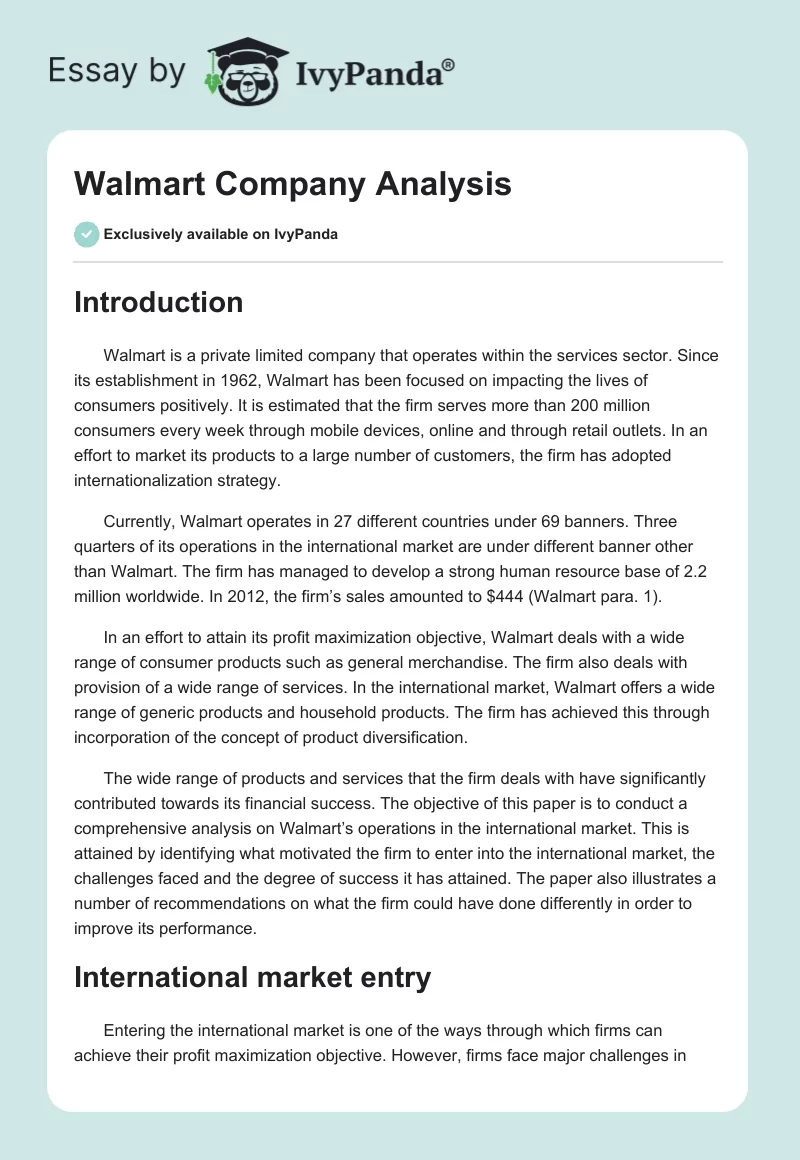 Walmart Company Analysis. Page 1