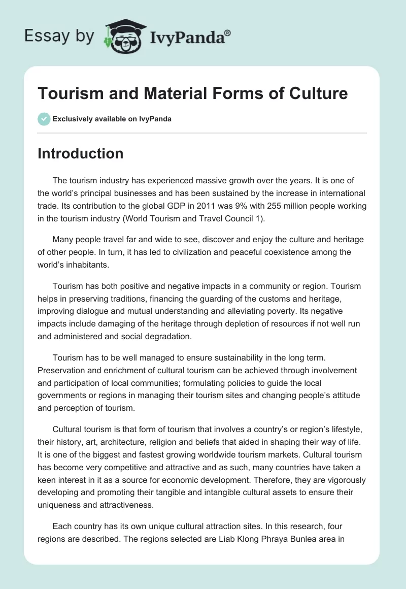 Tourism and Material Forms of Culture. Page 1
