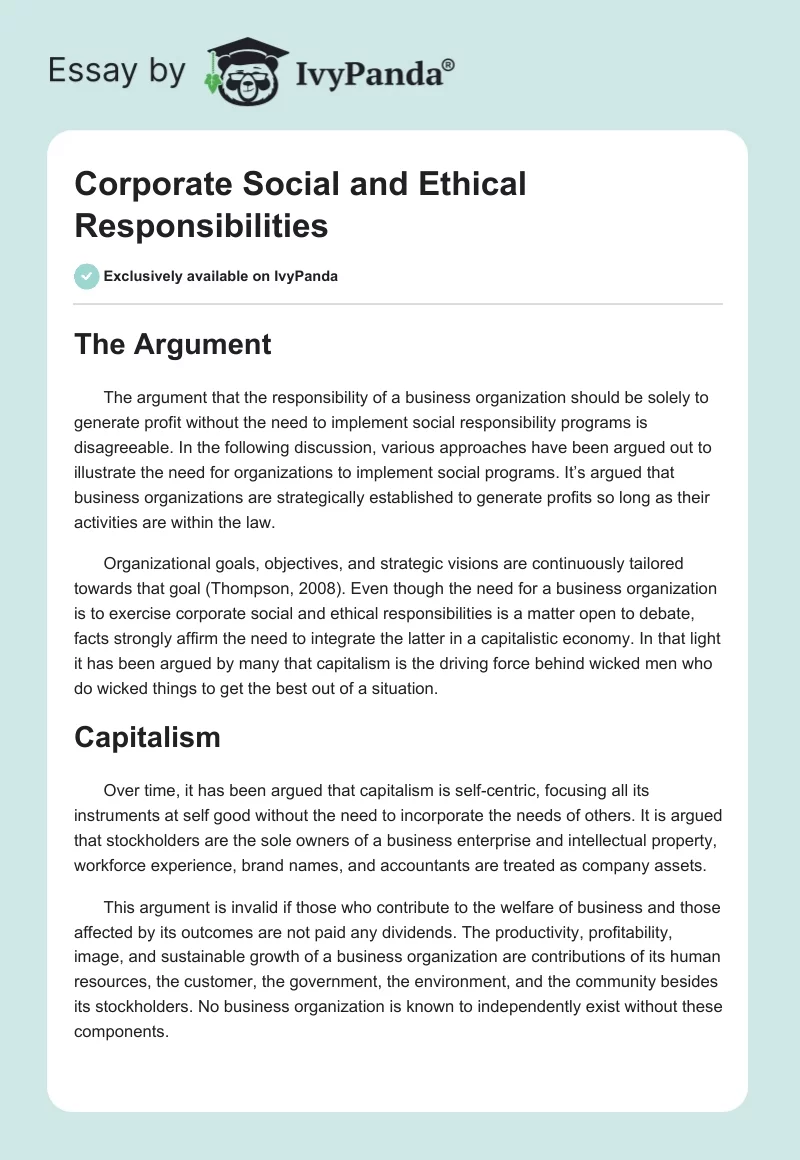Corporate Social and Ethical Responsibilities. Page 1