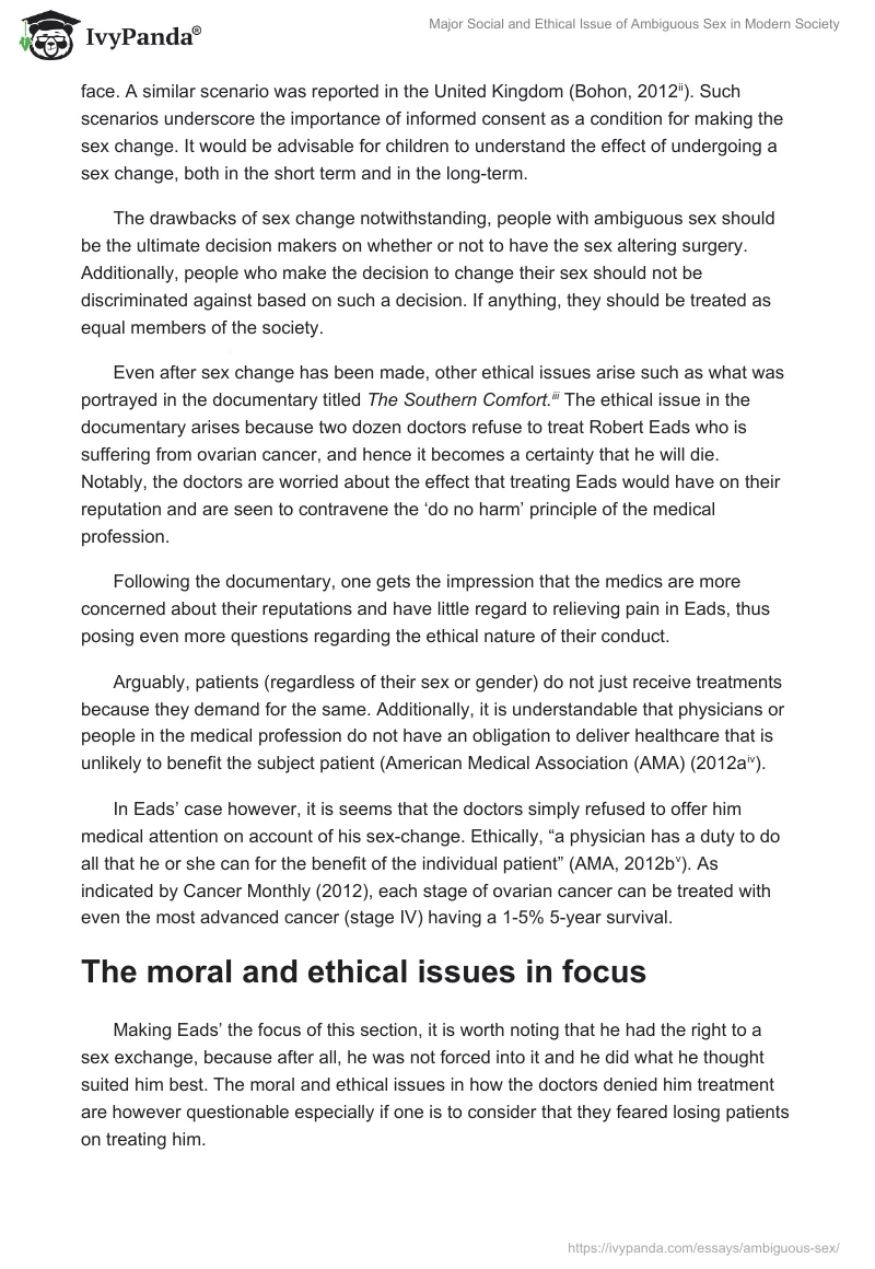 Major Social and Ethical Issue of Ambiguous Sex in Modern Society. Page 2