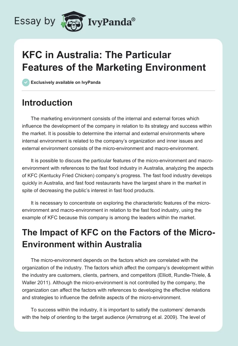 KFC in Australia: The Particular Features of the Marketing Environment. Page 1