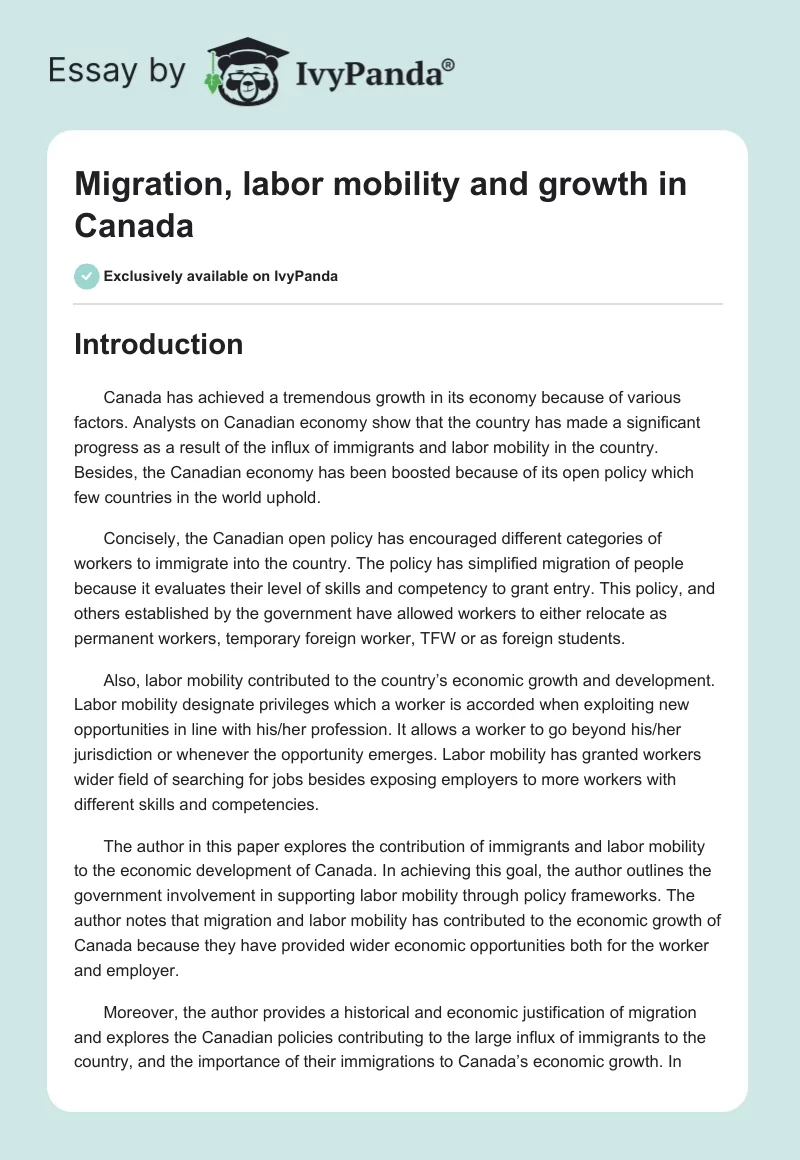 Migration, labor mobility and growth in Canada. Page 1