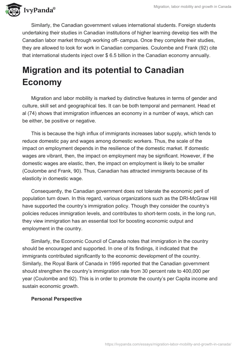 Migration, labor mobility and growth in Canada. Page 4