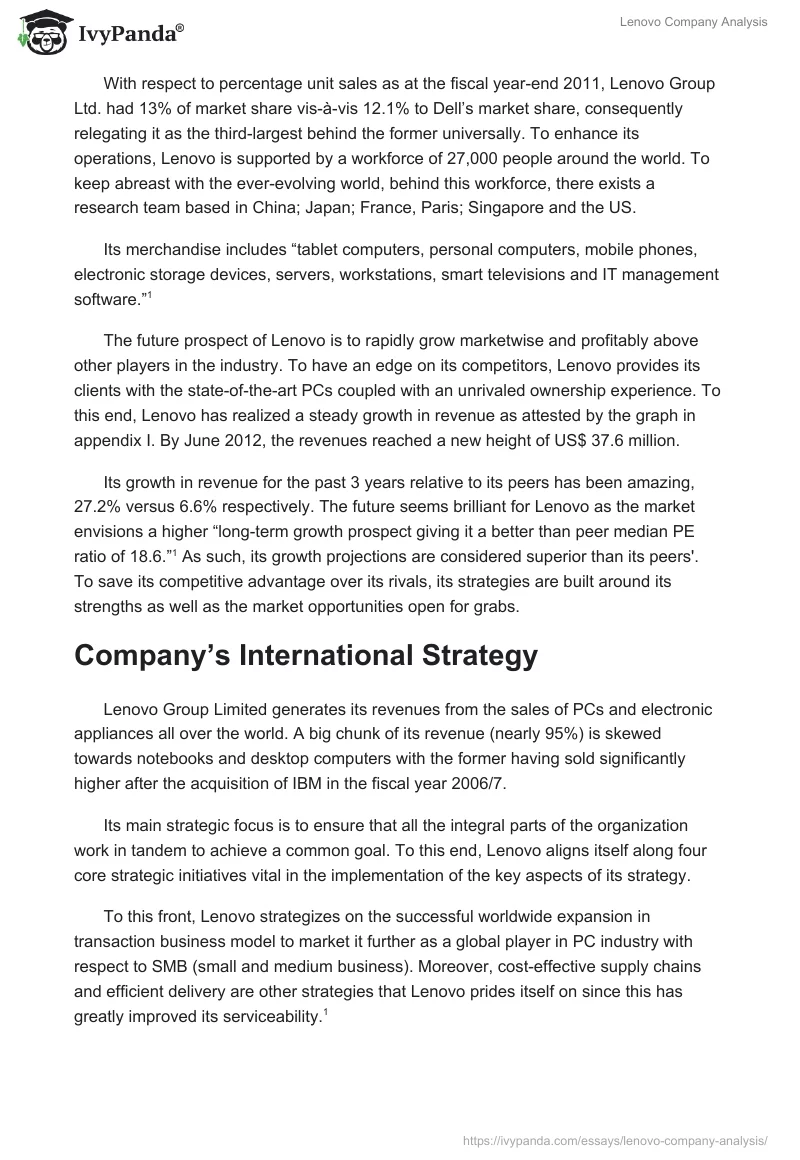 Lenovo Company Analysis. Page 2