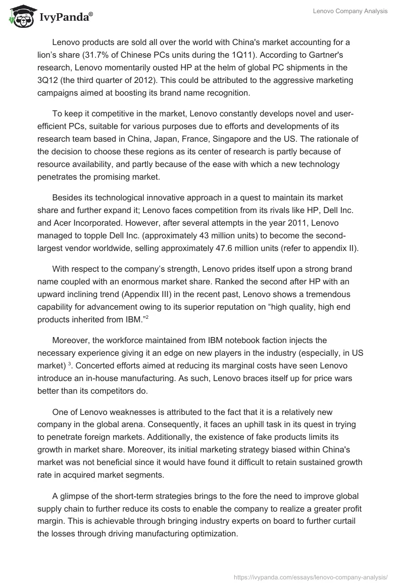 Lenovo Company Analysis. Page 3