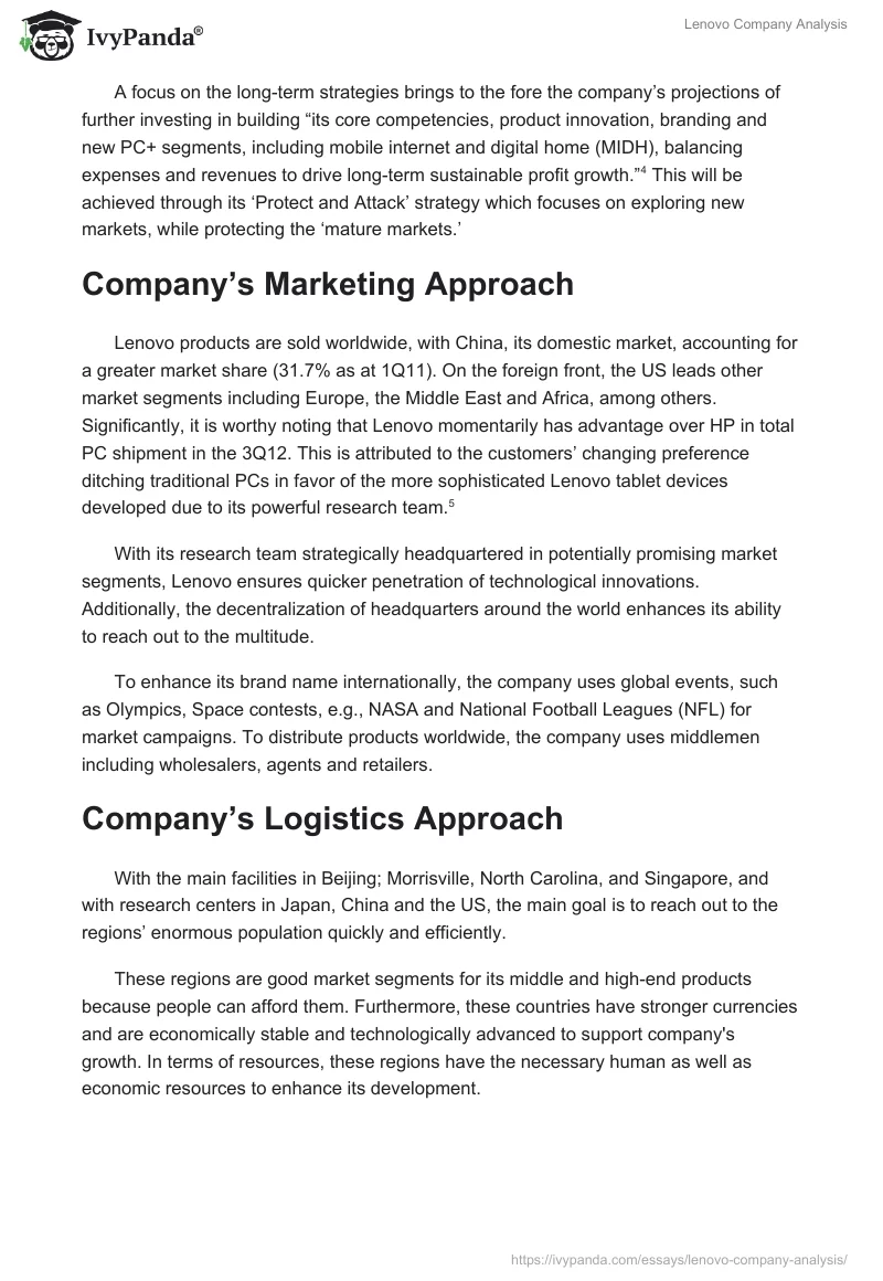 Lenovo Company Analysis. Page 4