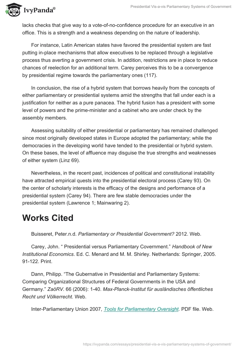 Presidential Vis-a-vis Parliamentary Systems of Government. Page 4