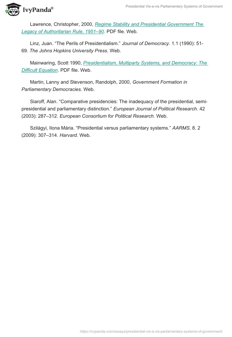 Presidential Vis-a-vis Parliamentary Systems of Government. Page 5