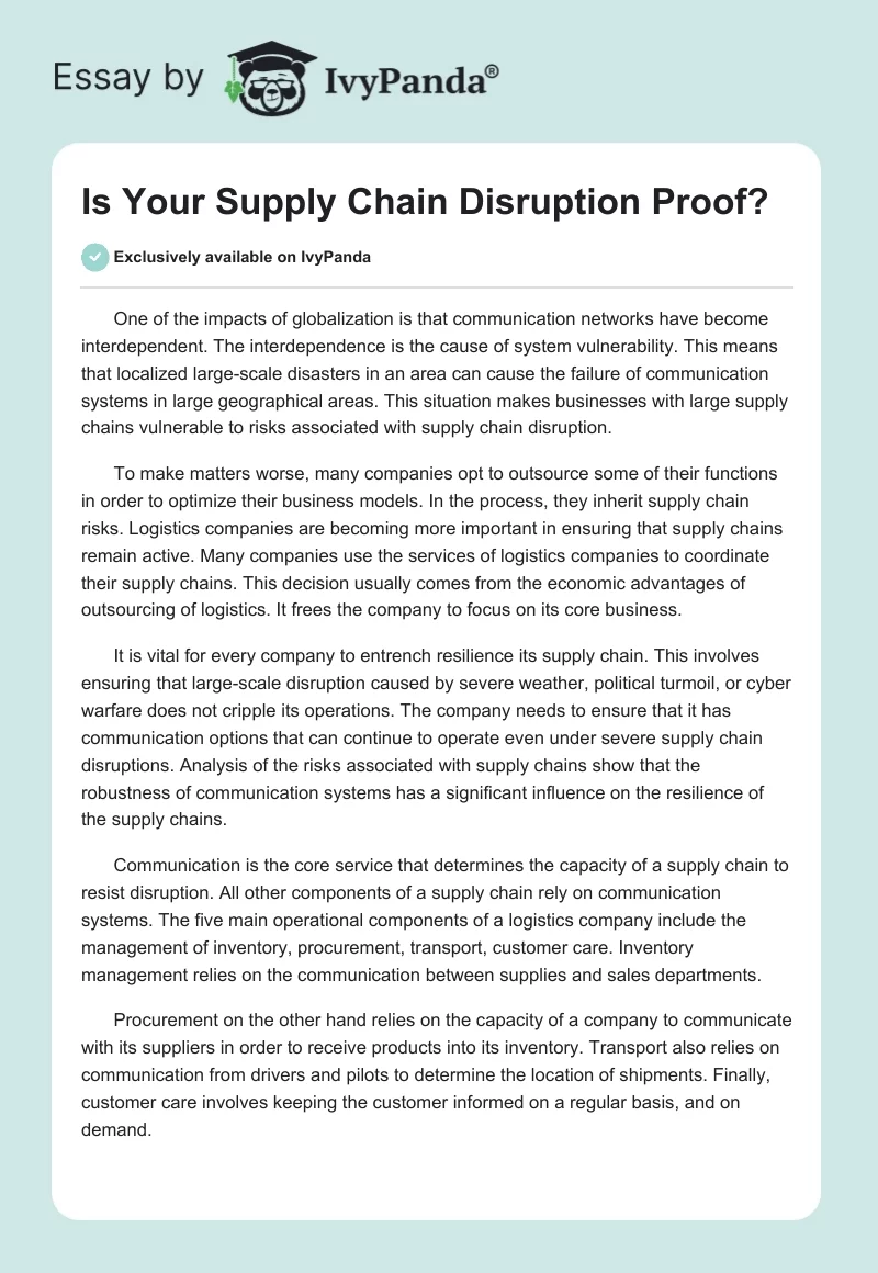 Is Your Supply Chain Disruption Proof?. Page 1