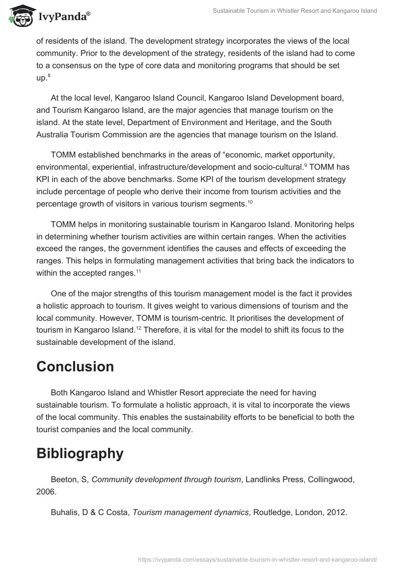 Sustainable Tourism in Whistler Resort and Kangaroo Island. Page 3