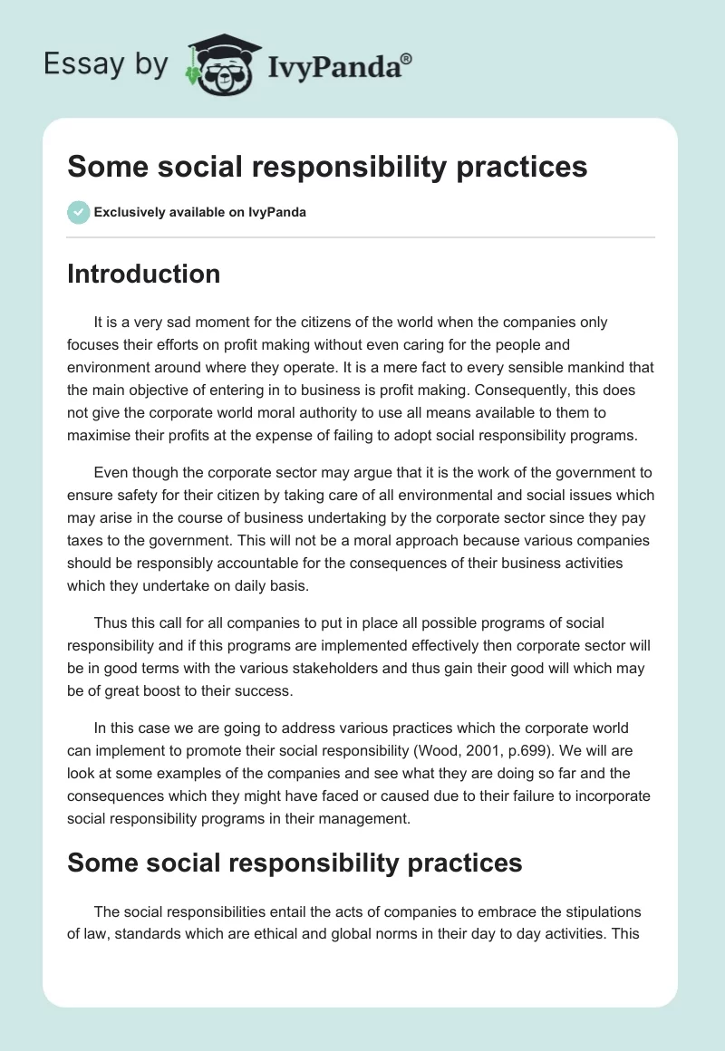 Some social responsibility practices. Page 1