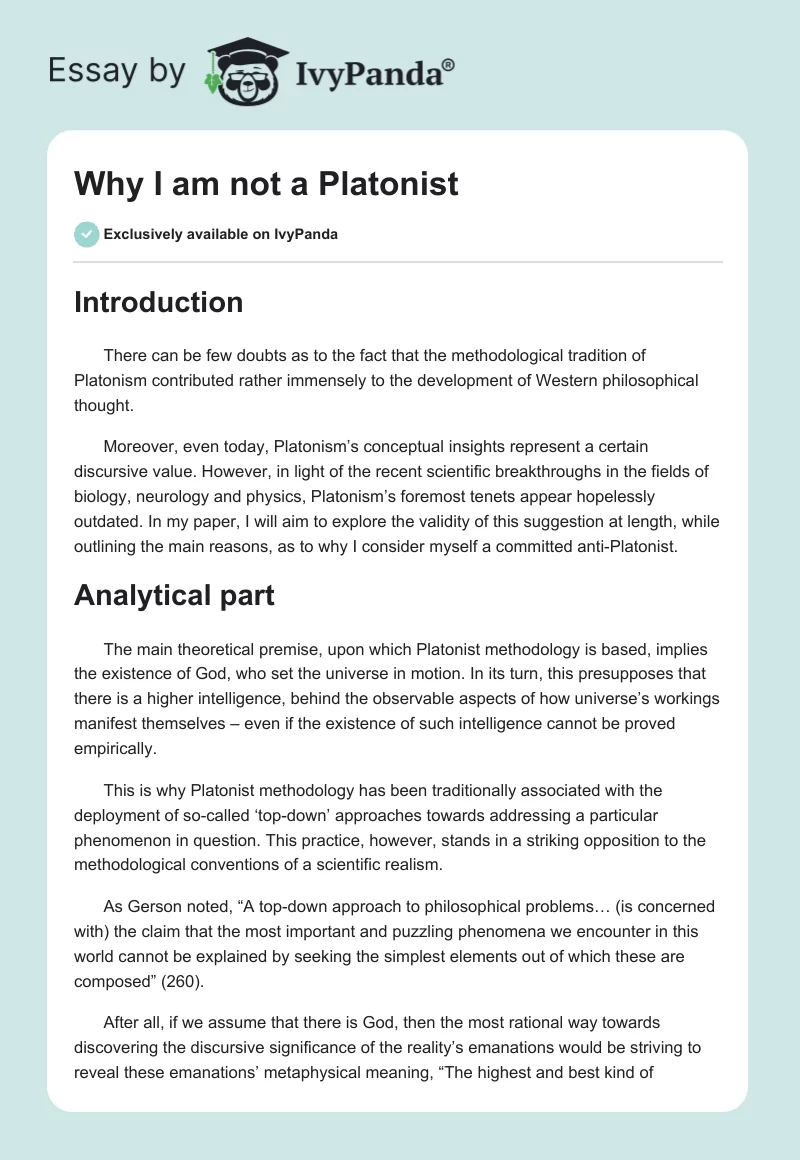 Why I am not a Platonist. Page 1