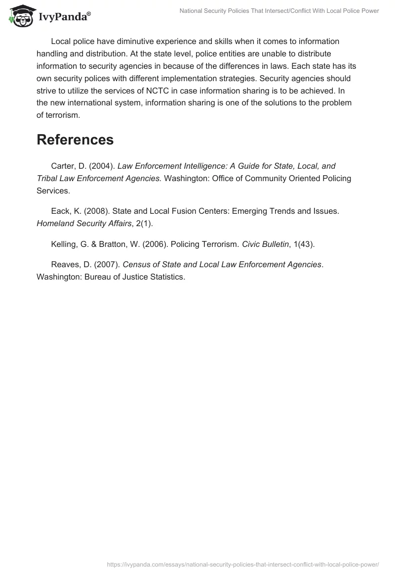 National Security Policies That Intersect/Conflict With Local Police Power. Page 3
