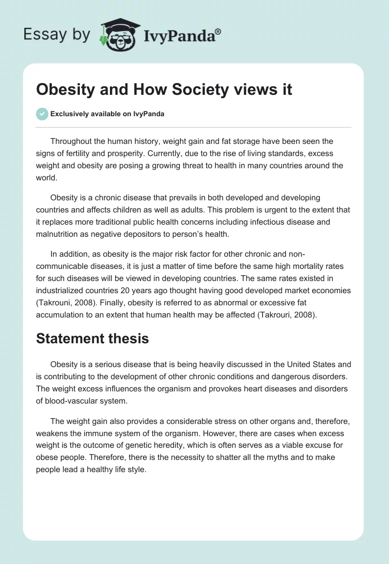 Obesity and How Society Views It. Page 1