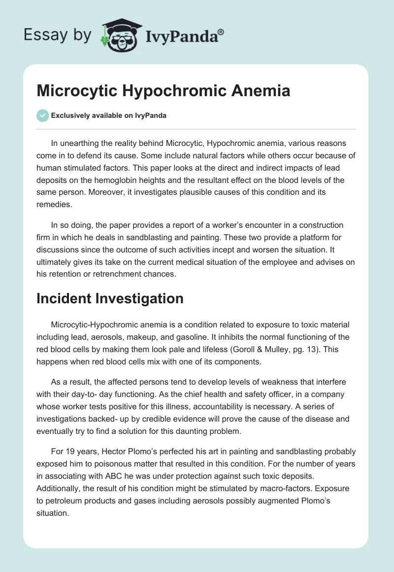 Microcytic Hypochromic Anemia. Page 1