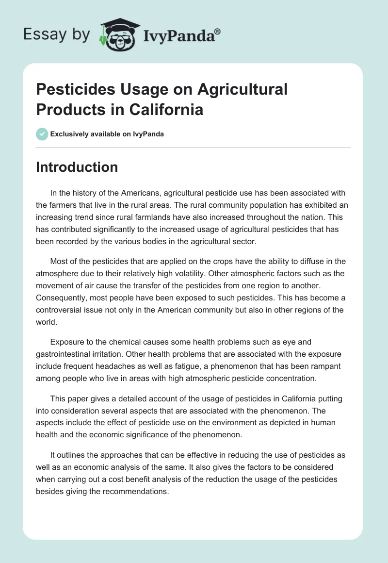 Pesticides Usage on Agricultural Products in California. Page 1