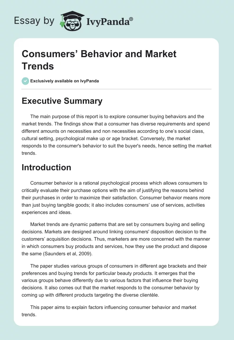 Consumers’ Behavior and Market Trends. Page 1