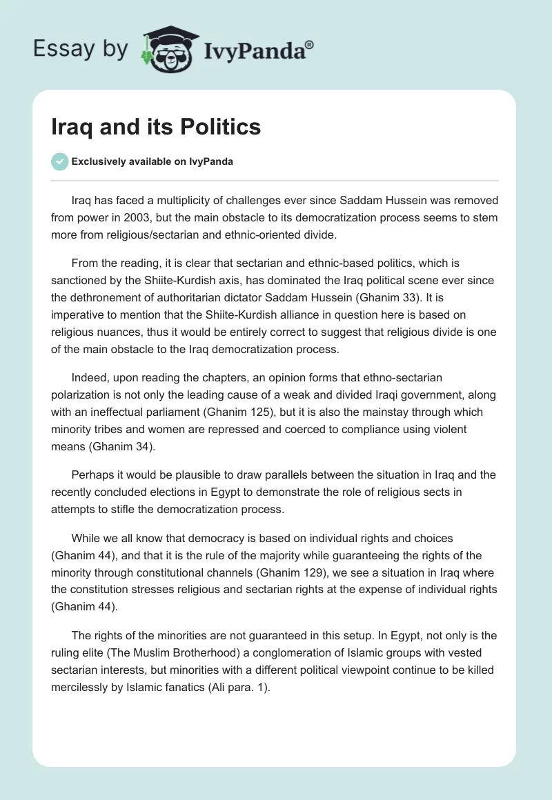 Iraq and its Politics. Page 1