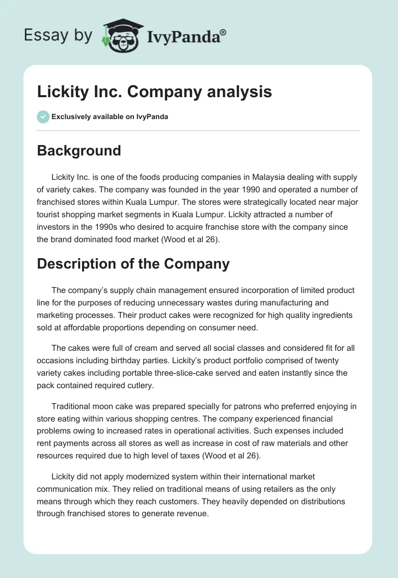 Lickity Inc. Company analysis. Page 1