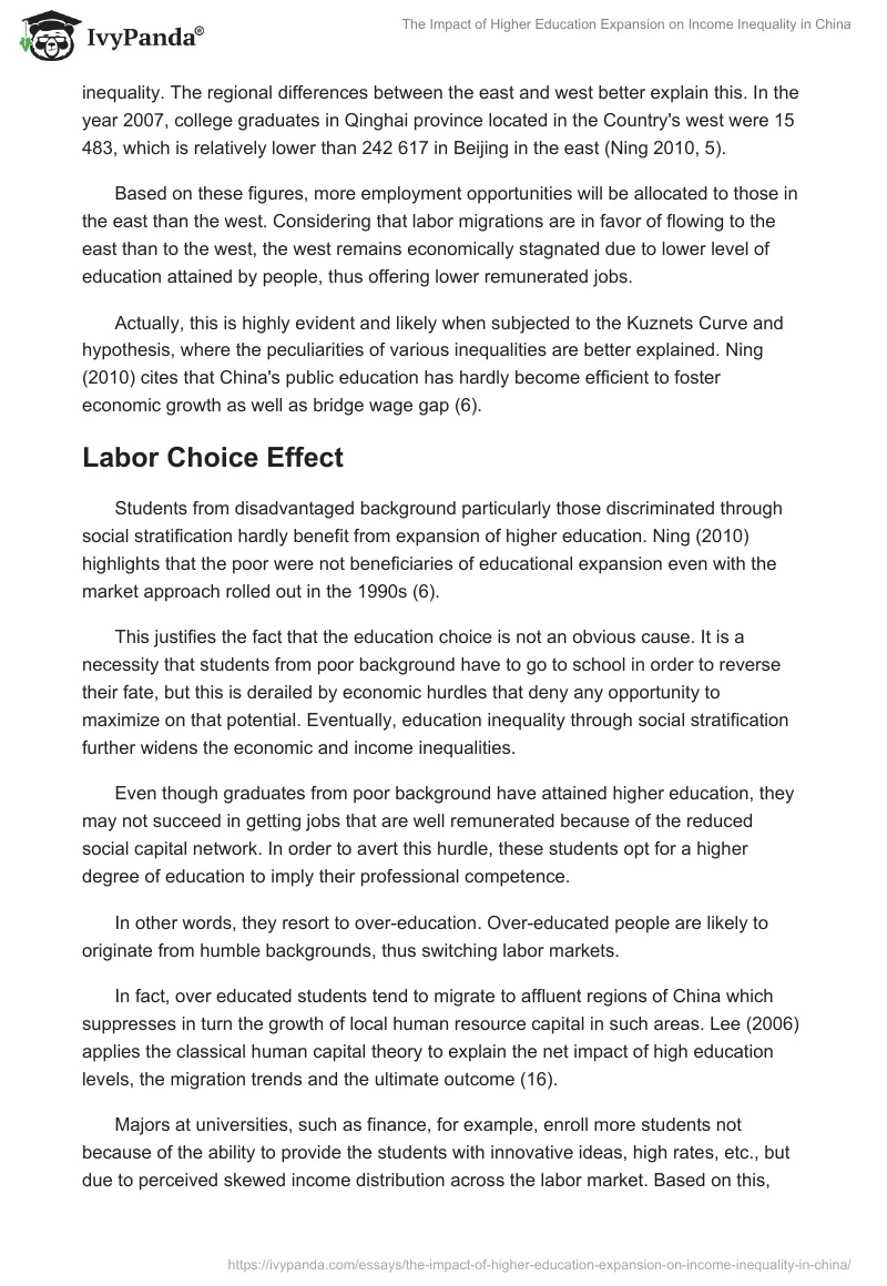 The Impact of Higher Education Expansion on Income Inequality in China. Page 5