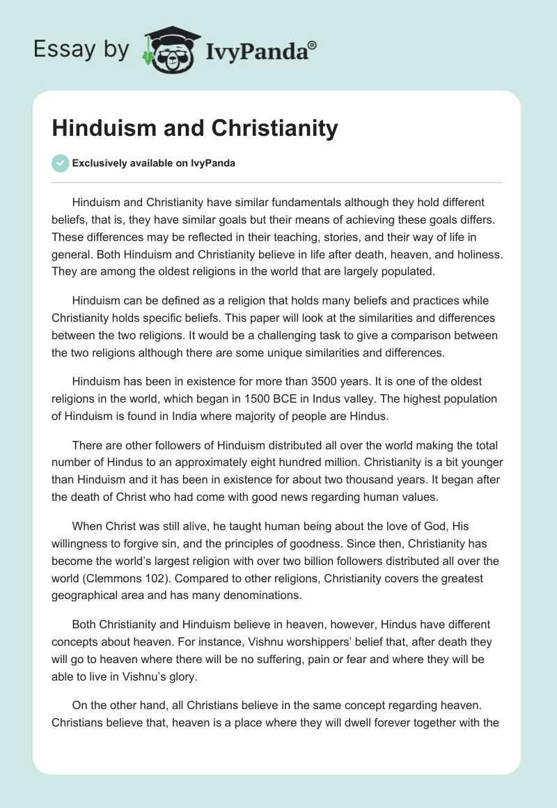 Hinduism and Christianity. Page 1