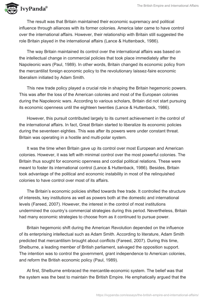 The British Empire and International Affairs. Page 2