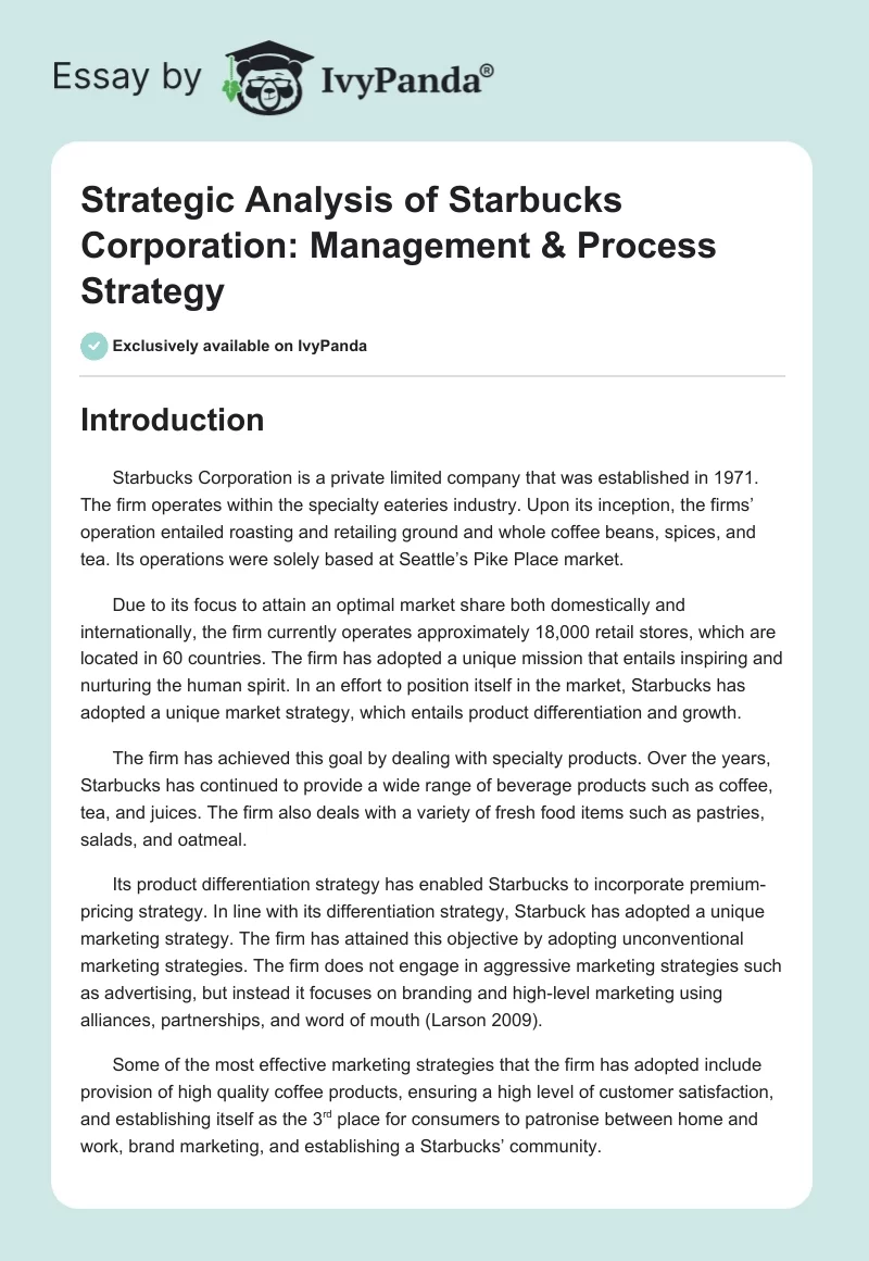 Strategic Analysis of Starbucks Corporation: Management & Process Strategy. Page 1